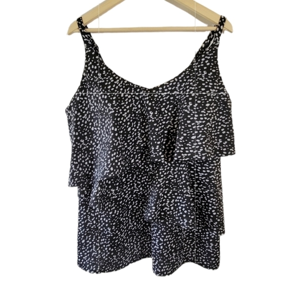 NWT SWIM By Cacique Black/White Print Ruffle Tankini Sz 22 Lightly Lined No Wire - Picture 1 of 12